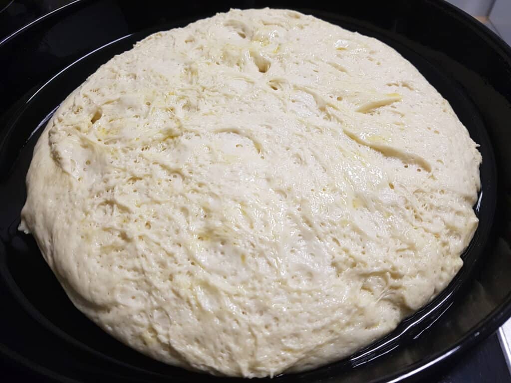 A close up image of the first dough rise