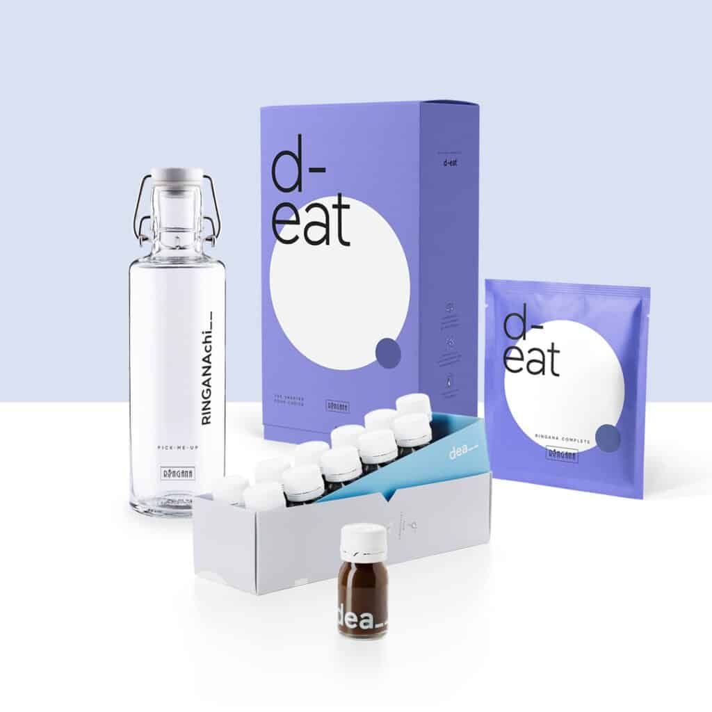 A pack of Ringana d-eat and a bottle of Ringana dea.