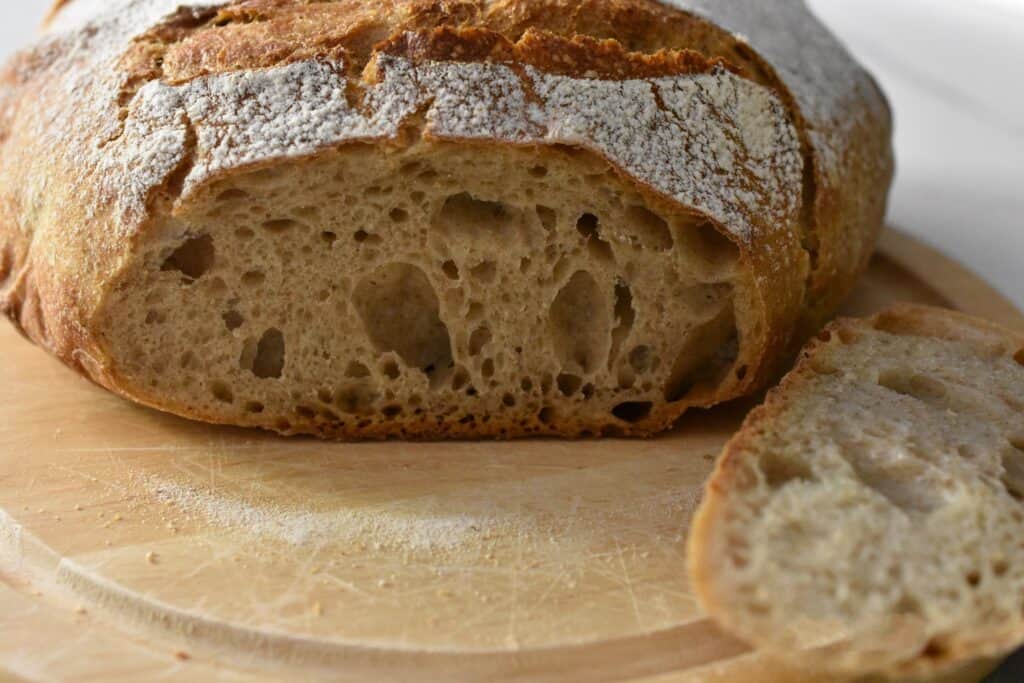 Homemade sourdough bread on a wooden board