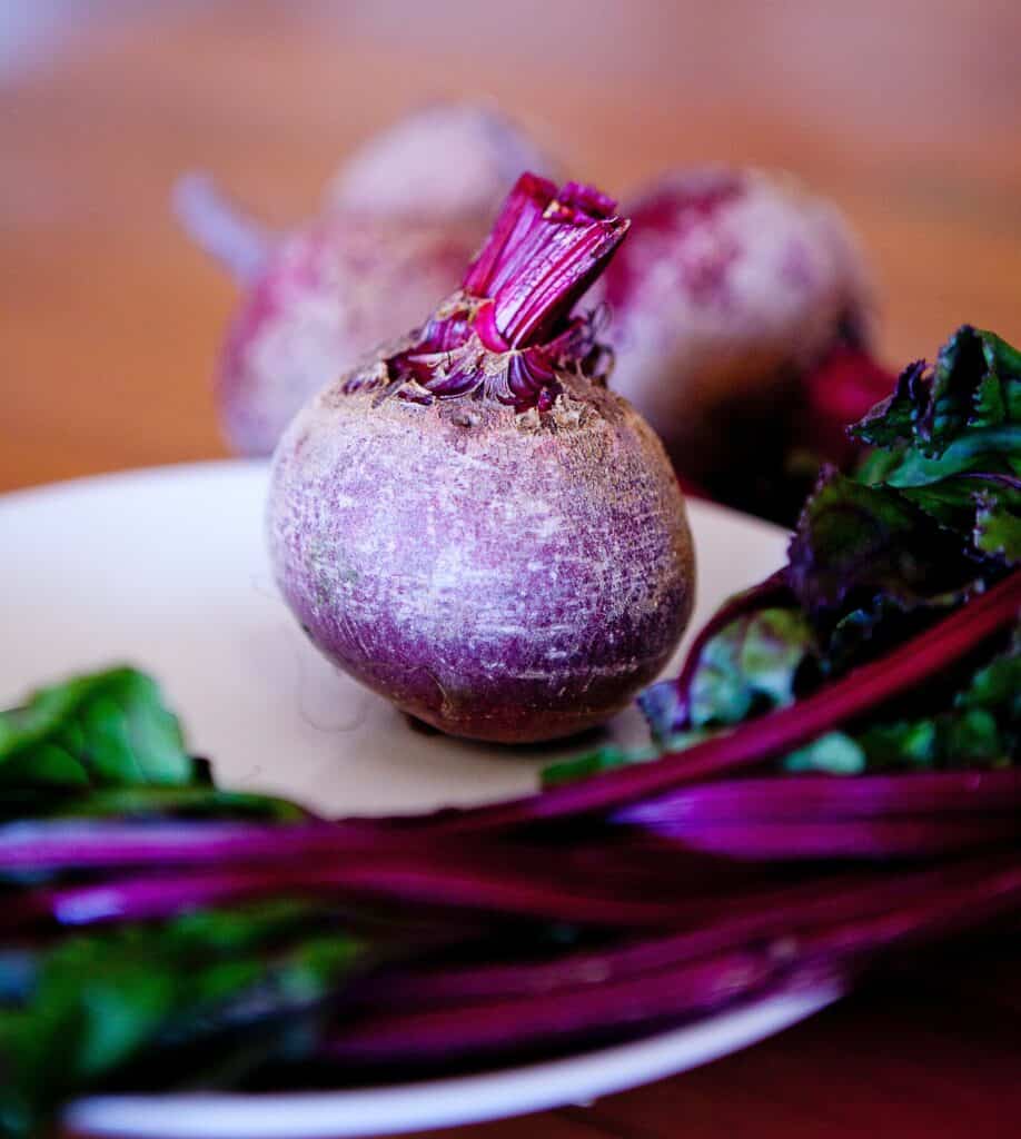 Raw beetroot on a white plate