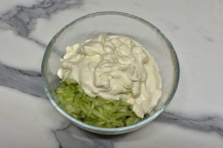 Hung soya yoghurt and grated cucumber 