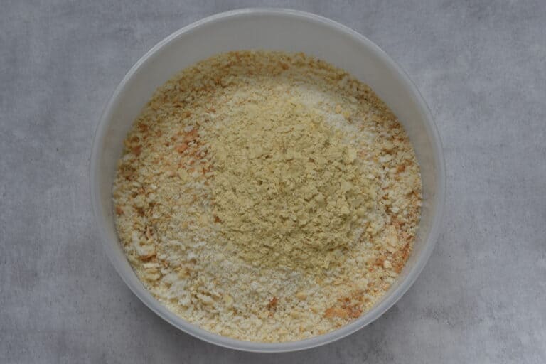 Dry breadcrumbs and nutritional yeast.