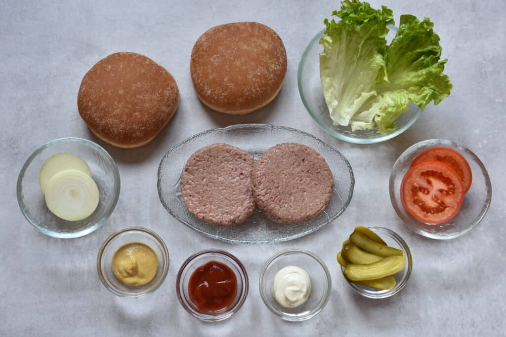 Ingredients for making vegan fast food burgers.