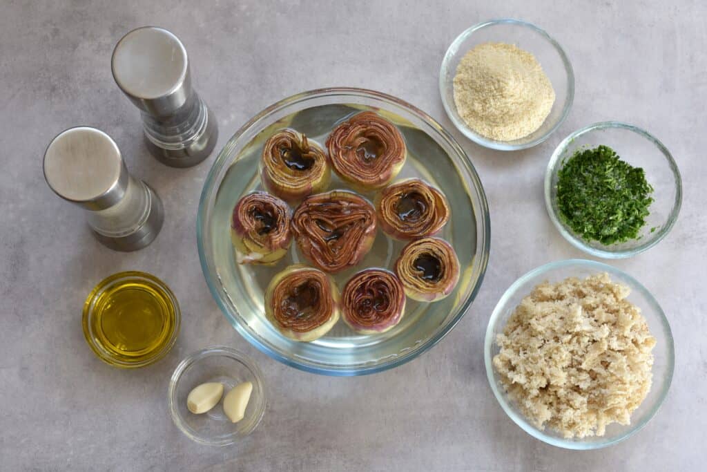 Ingredients for stuffed artichokes.