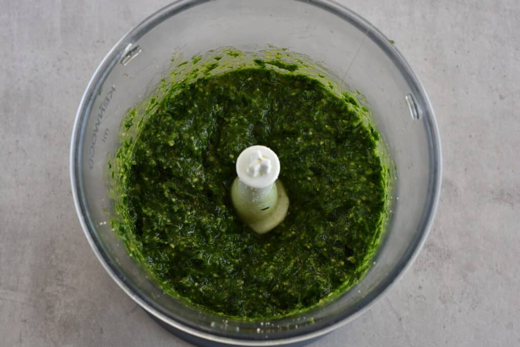 Vegan wild garlic pesto in food processor