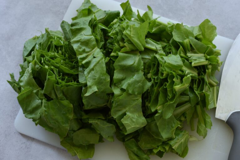 Chopped Italian erbette (perpetual spinach or silverbeet)