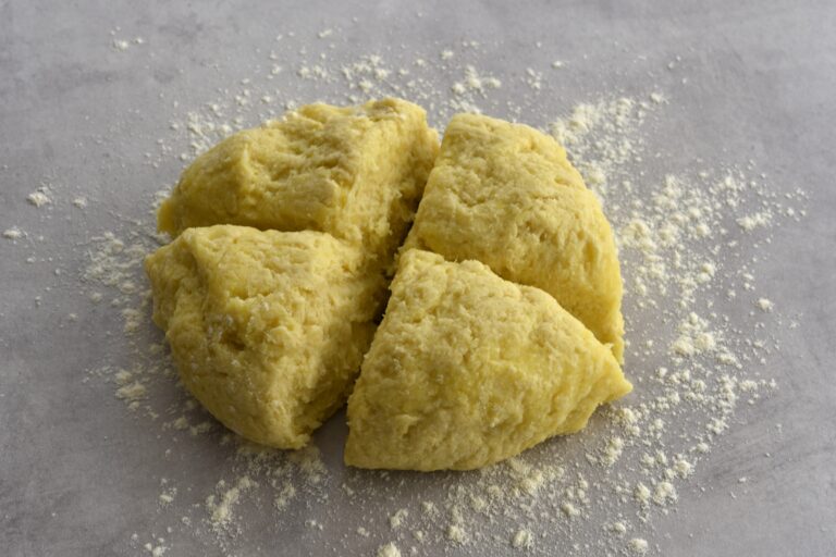 Cut the gnocchi dough into four pieces.