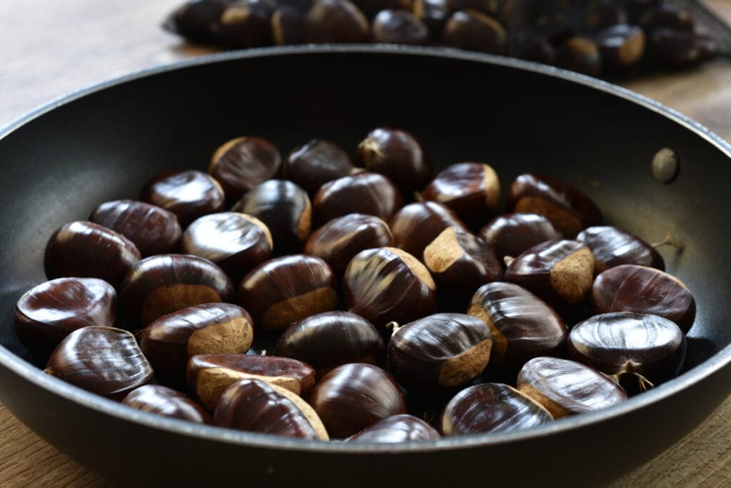 Chestnuts in a pan.