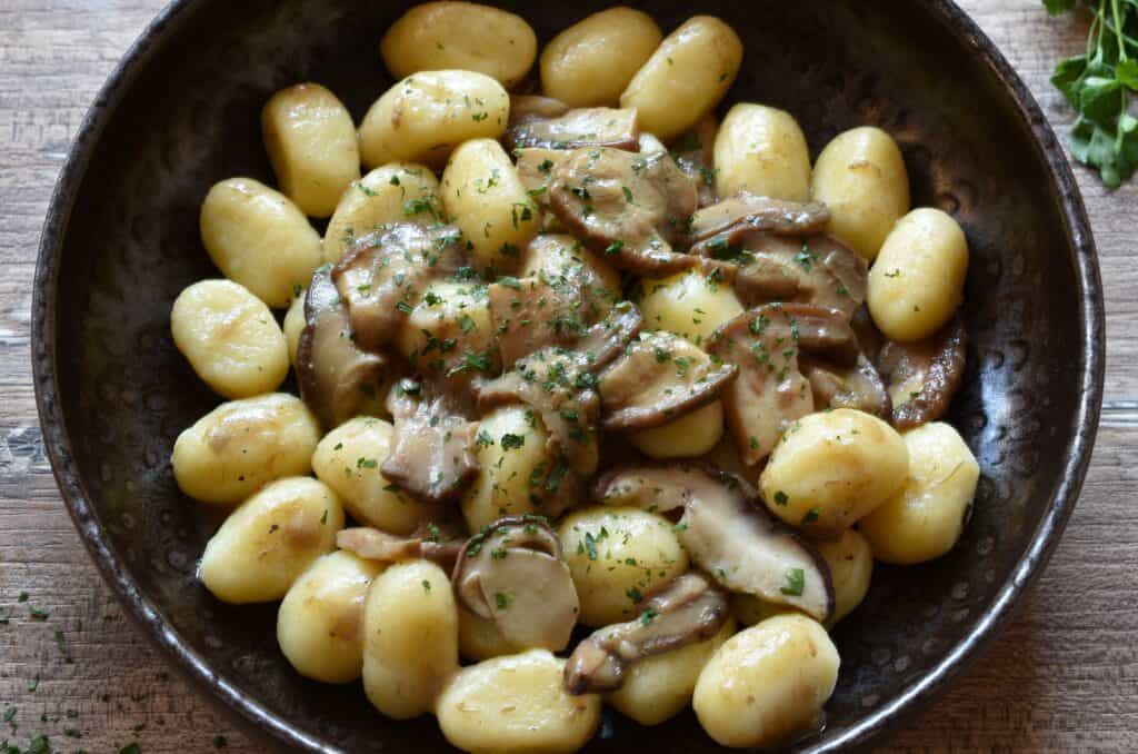 Potato gnocchi with sautéed porcini mushrooms (porcini trifolati).