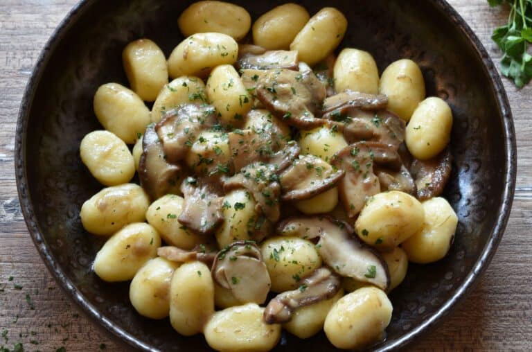 Potato gnocchi with porcini mushrooms.