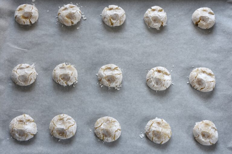 Vegan Italian almond biscuits when they come out of the oven.