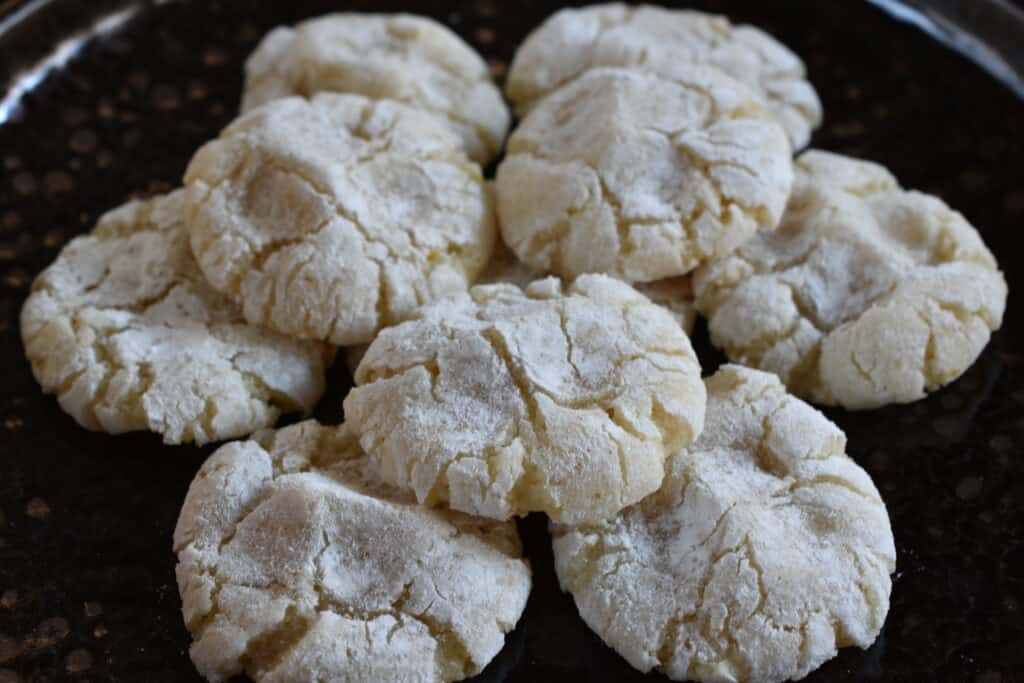 Vegan Italian almond cookies which have spread during cooking.