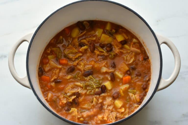 Stregoni bean soup in a pan.