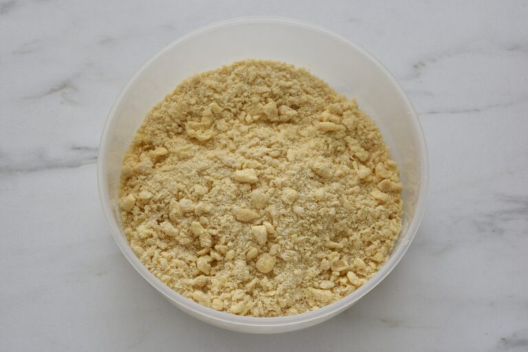 Raw vegan crumble mixture in a bowl.