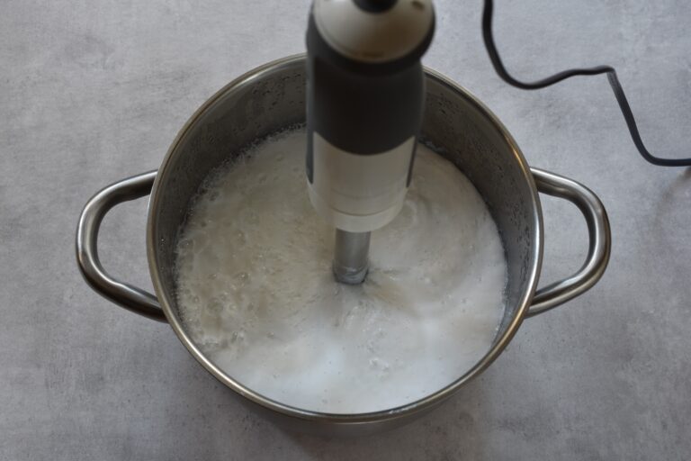 How to liquify solidified laundry soap using an immersion blender.