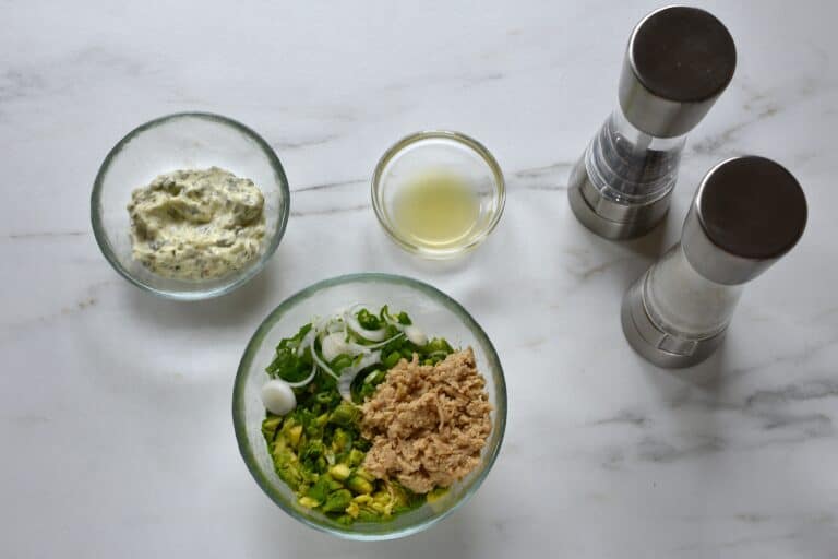 Ingredients for vegan tunacado on a kitchen worktop.