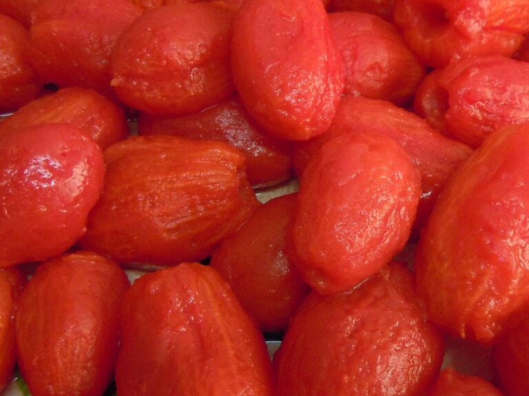 Skinned plum tomatoes.